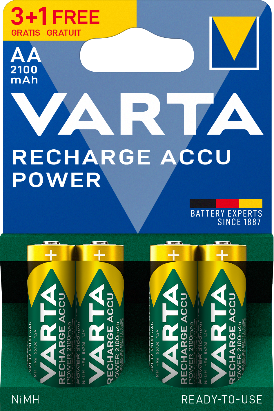 VARTA - Rechargeable - 3+1 Free AA 2100mAh