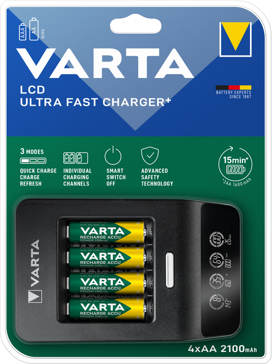 Varta - LCD 15min Ultra Fast Charging + 4 AA 2100 mAh