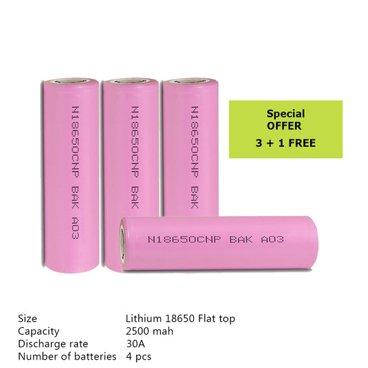 BAK 18650CNP 2500mah - 30A (3+1 Free)
